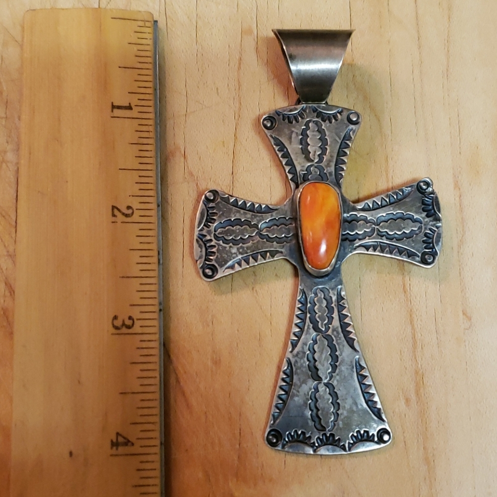 SOLD Spiny Oyster Sterling Silver 4" Cross Pendant - Picture 9 of 9